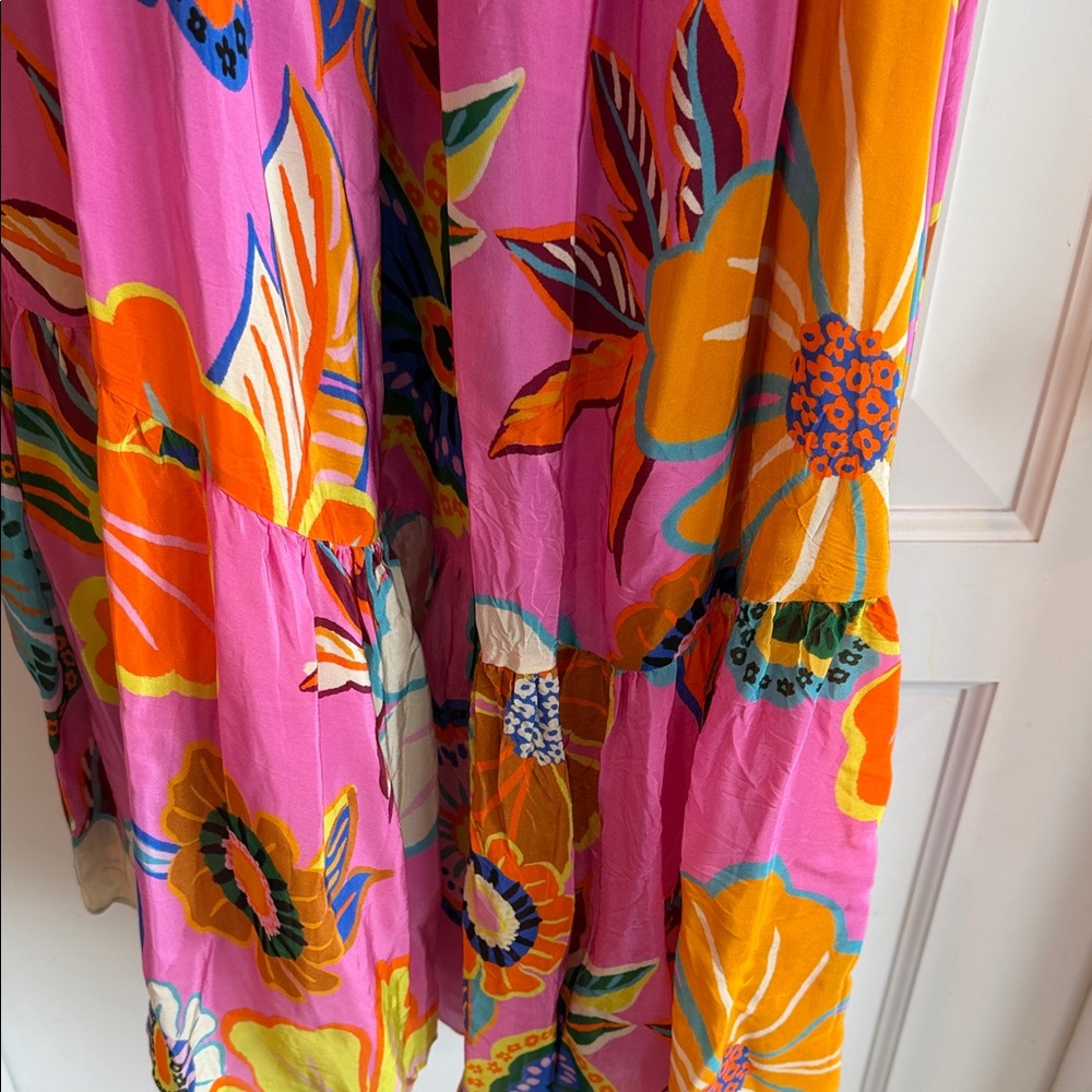 Farm Rio One Shoulder Bright Pink Floral Maxi Dress - Picture 5 of 5